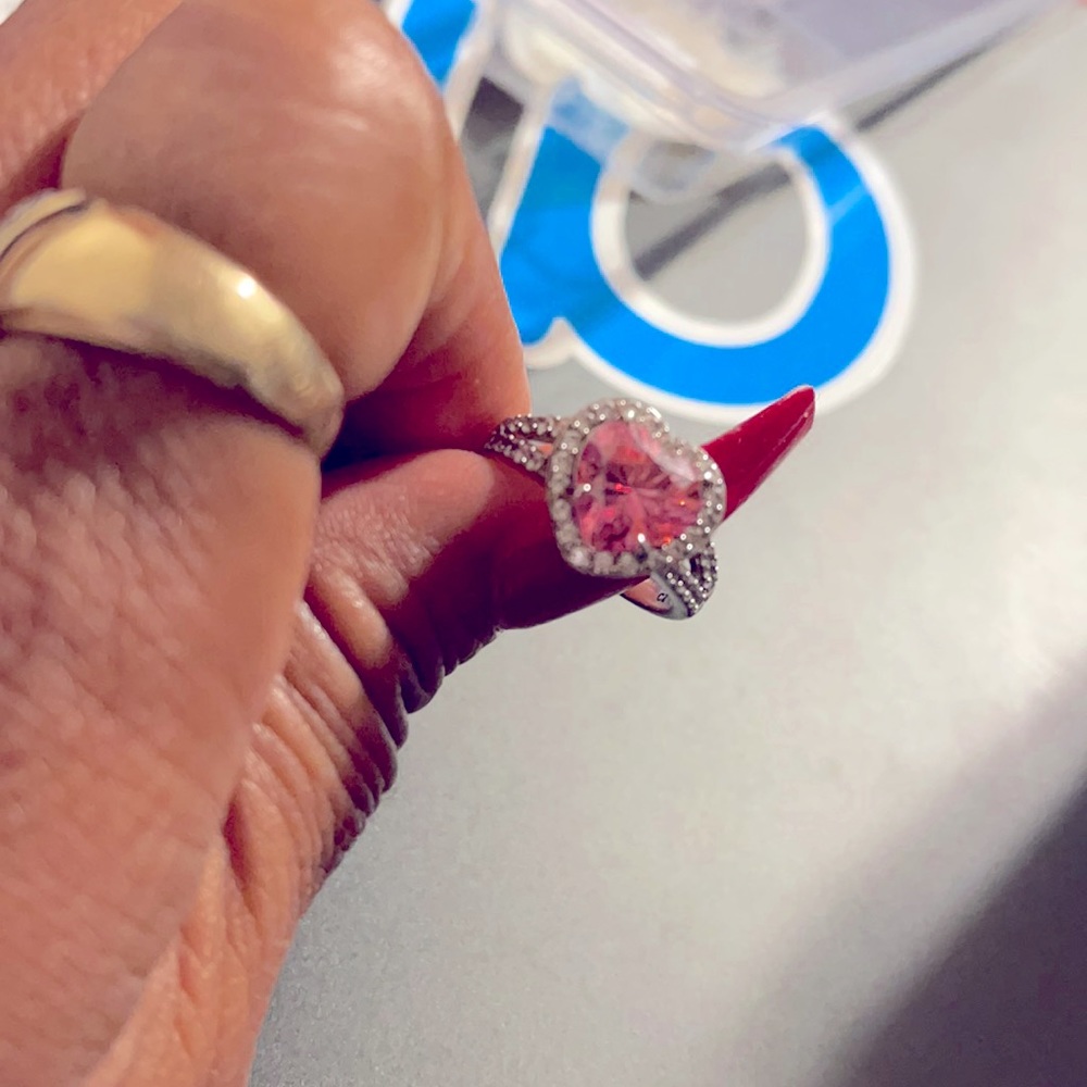 925 ring pink heart shape stone ss 7